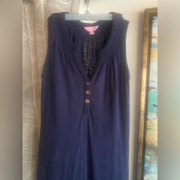 Lilly Pulitzer Mini Dress Size XS Navy Blue tank Sleeveless Buttons From - Picture 4 of 15